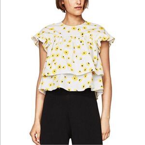 Zara daisy stripe print tied ruffle blouse